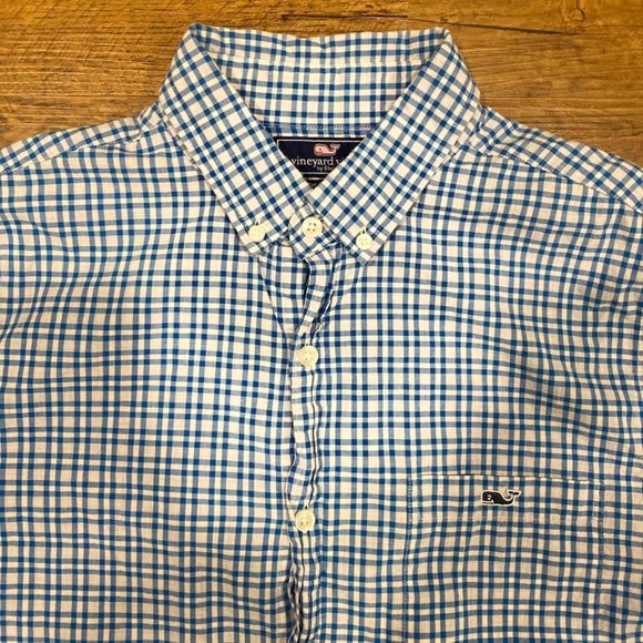 Vineyard Vines Blue White Plaid Cotton Button Down Slim Fit Tucker Shirt Men's M - Picture 1 of 12